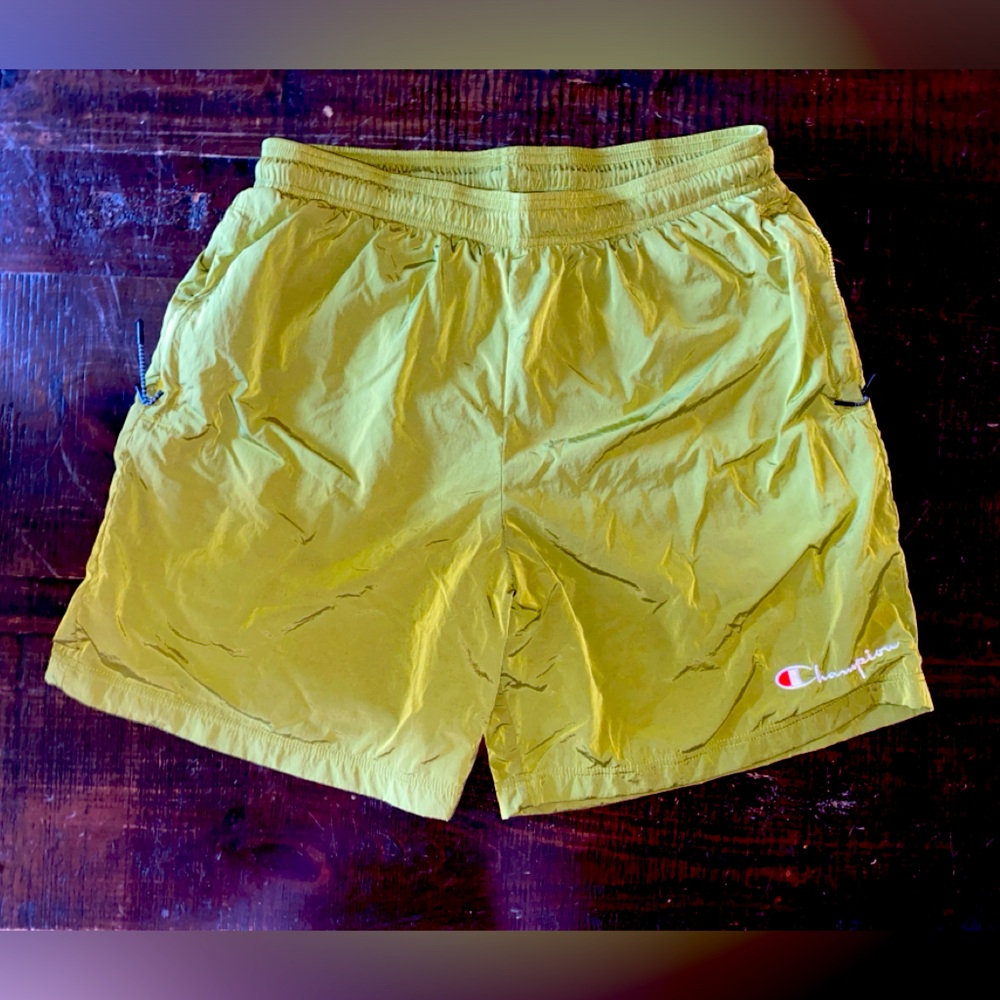 Green Champion men’s swim trunks. Size large.